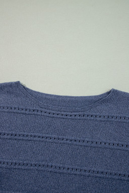 Real Teal Boat Neck Drop Shoulder Pointelle Knit Sweater