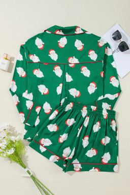 Green Christmas Santa Claus Satin Shirt and Shorts Pajama Set