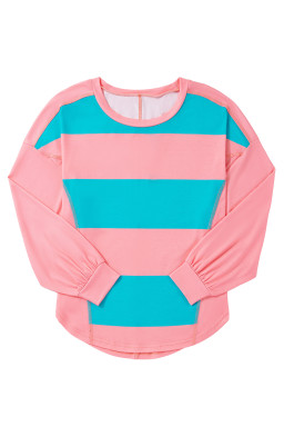 Light Blue Colorblock Drop Sleeve Round Neck Top
