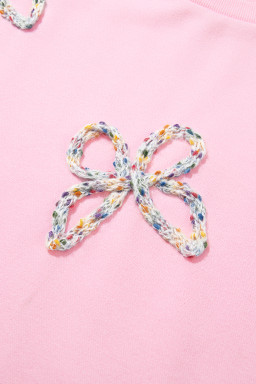 Light Pink Sweet Bow Lantern Sleeve Oversized Pullover Sweatshirt