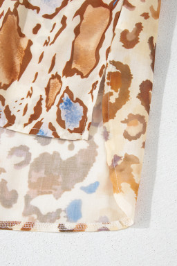 Light French Beige Colorful Leopard Print Striped Patchwork Shirt