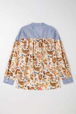 Light French Beige Colorful Leopard Print Striped Patchwork Shirt