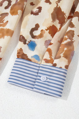 Light French Beige Colorful Leopard Print Striped Patchwork Shirt