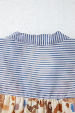 Light French Beige Colorful Leopard Print Striped Patchwork Shirt