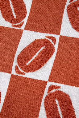 Orange Rugby Checkered Color Block Puff Sleeve Knit Top