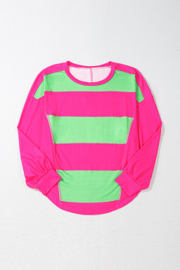 Light Green Colorblock Drop Sleeve Round Neck Top