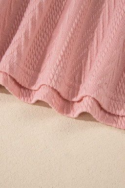 Dusty Pink Floral Patchwork Textured Drawstring V Neck Top