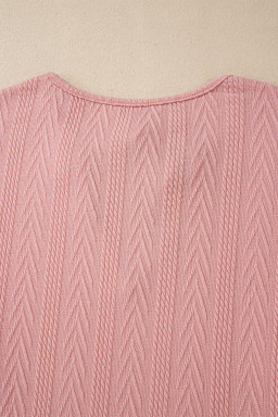 Dusty Pink Floral Patchwork Textured Drawstring V Neck Top