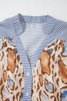 Light French Beige Colorful Leopard Print Striped Patchwork Shirt