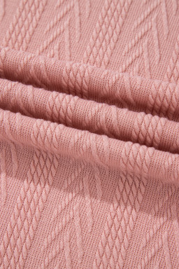 Dusty Pink Floral Patchwork Textured Drawstring V Neck Top