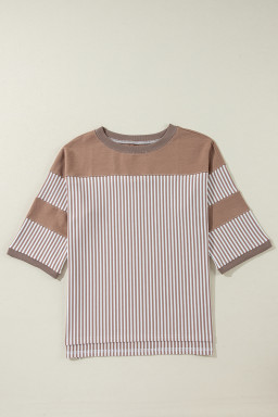 Dark Khaki Striped Patchwork Oversized Tee