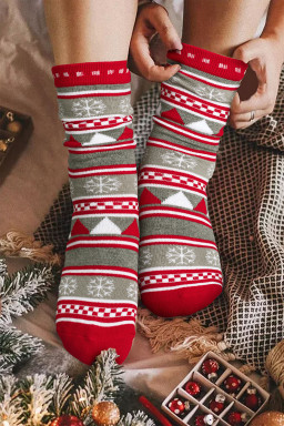 Fiery Red Christmas Snowflake Crew Socks