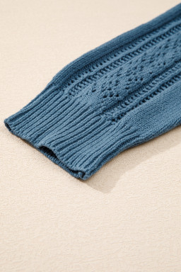 Real Teal Hollow Knit V Neck Button Front Plus Size Cardigan