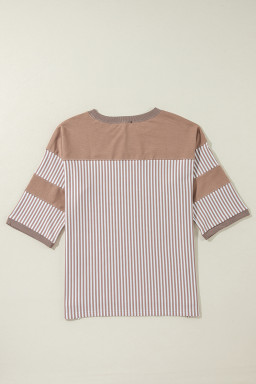 Dark Khaki Striped Patchwork Oversized Tee