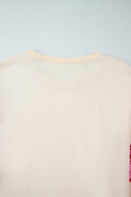 Beige Leopard Patchwork Sleeve Split Plus Size Sweatshirt