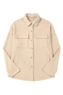 Apricot Plain Rib Textured Pocket Button Jacket