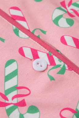 Pink Christmas Candy Cane Print Knotted Pajama Set