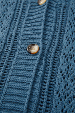 Real Teal Hollow Knit V Neck Button Front Plus Size Cardigan