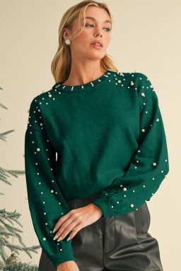 Evergreen Pearl Drop Shoulder Round Neck Sweater