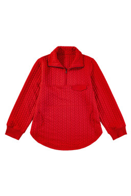 Tomato Red Textured Quarter Zip Plus Size Pullover
