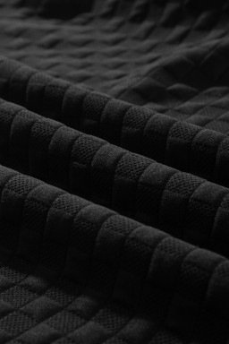 Black Checkered Textured Split Pullover Top and Pants Set