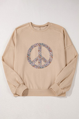 Pale Khaki Floral Peace Graphic Washed Plus Size Sweatshirt