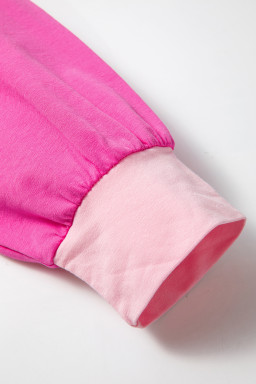 Pink Colorblock Long Sleeve Plus Size Top