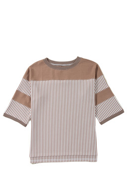 Dark Khaki Striped Patchwork Oversized Tee