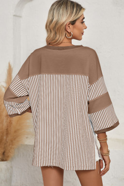 Dark Khaki Striped Patchwork Oversized Tee