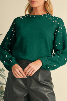 Evergreen Pearl Drop Shoulder Round Neck Sweater