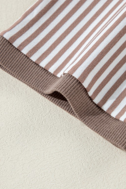 Dark Khaki Striped Patchwork Oversized Tee