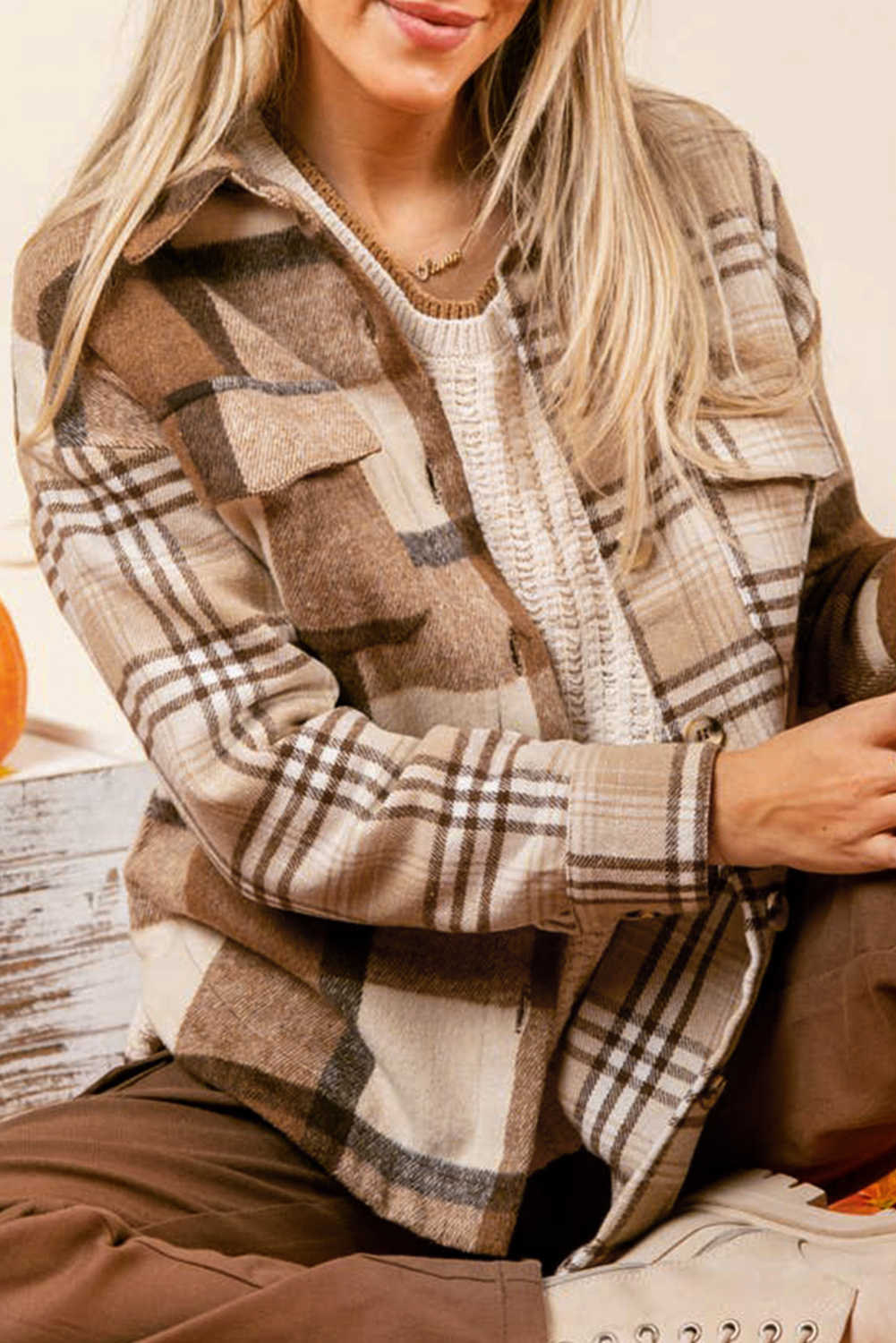 Xaqueta de retalls de franel·la beix francès clar