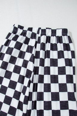 Black Checkered Print High Waist Wide Leg Pants