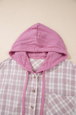 Bonbon Plaid Print Drawstring Hooded Plus Size Shacket