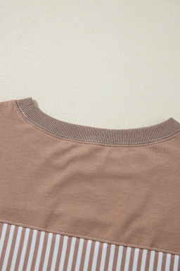Dark Khaki Striped Patchwork Oversized Tee