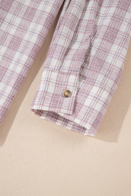 Bonbon Plaid Print Drawstring Hooded Plus Size Shacket