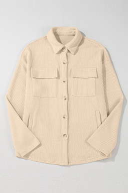 Apricot Plain Rib Textured Pocket Button Jacket