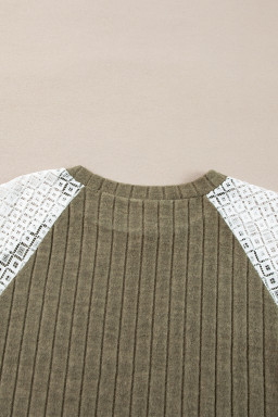 Vineyard Green Plus Size Textured Floral Patchwork Raglan Sleeve Top