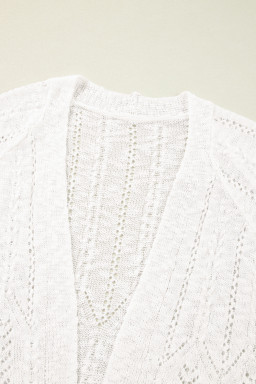 White Plus Size Eyelet Knit Open Front Cardigan