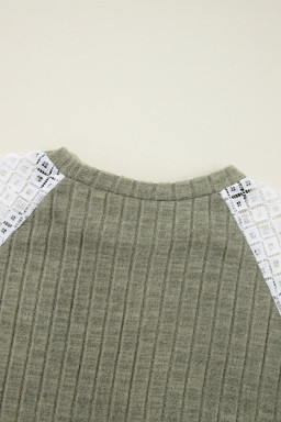 Laurel Green Floral Patchwork Raglan Sleeve Ribbed Blouse