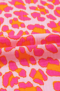 Rose Leopard Print Button-Up Crinkle Shirt