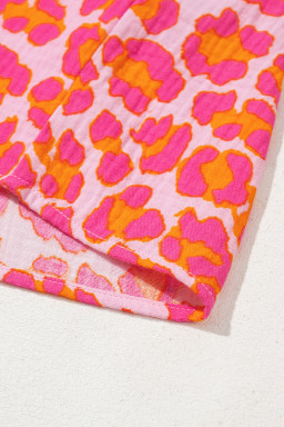 Rose Leopard Print Button-Up Crinkle Shirt