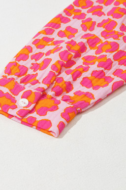 Rose Leopard Print Button-Up Crinkle Shirt