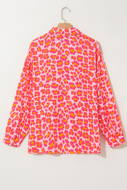 Rose Leopard Print Button-Up Crinkle Shirt