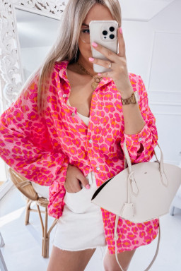 Rose Leopard Print Button-Up Crinkle Shirt
