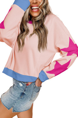 Light Pink Star Patchwork Exposed Seam Oversized Sweatshirt
