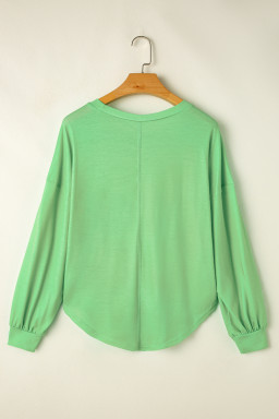 Blue Green Colorblock Drop Sleeve Round Neck Top