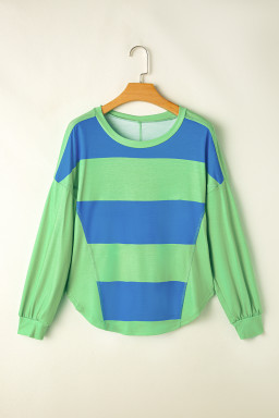 Blue Green Colorblock Drop Sleeve Round Neck Top