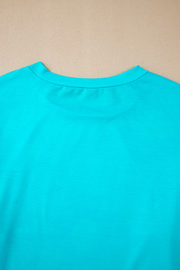 Sky Blue Floral Color Block Long Sleeve Top