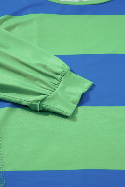 Blue Green Colorblock Drop Sleeve Round Neck Top